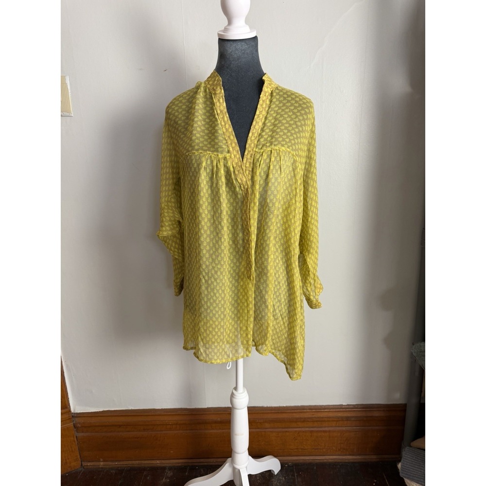 plenty by tracy reese Silk Oversized Sheer Tunic Blouse Old Money‎ S, Layering